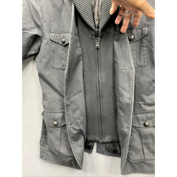 EXPRESS Mens Military Chore Jacket Ribbed Collar Button Accents Dark Gray Medium - Picture 6 of 16